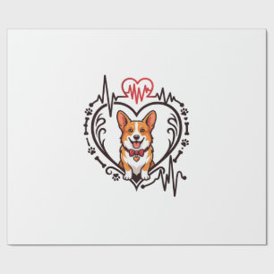 Corgi Hund Herz Herzschlag Ekg Fliege Pfoten Geschenkpapier