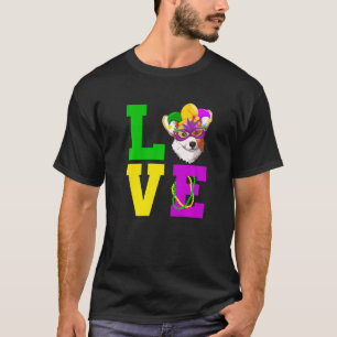 Corgi-Hund Ich liebe Mardi Gras Kostüm Hund T-Shirt