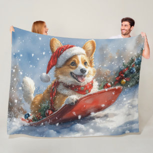 Corgi-Hund im Schlitten Lass es schneien Weihnacht Fleecedecke