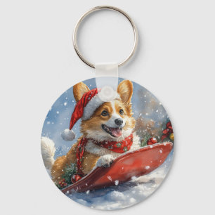 Corgi-Hund im Schlitten Lass es schneien Weihnacht Schlüsselanhänger