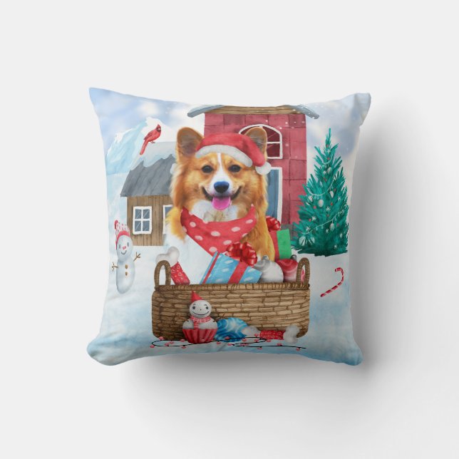 Corgi Hund im Schnee Weihnachtshundehaus Kissen (Vorderseite)