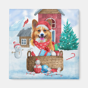 Corgi Hund im Schnee Weihnachtshundehaus Magnet