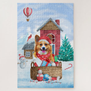 Corgi Hund im Schnee Weihnachtshundehaus Puzzle