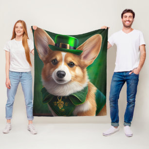 Corgi-Hund im St. Patrick's Day-Kleid Fleecedecke
