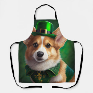 Corgi-Hund im St. Patrick's Day-Kleid Schürze