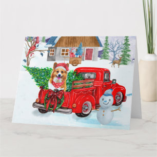 Corgi-Hund im Weihnachtslieferwagen Schnee Karte