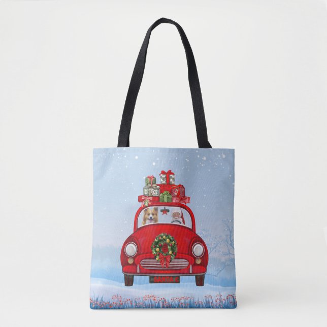 Corgi Hund in Auto mit dem Weihnachtsmann (Vorderseite)