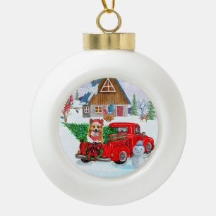 Corgi Hund in der Weihnachtslieferung LKW Schnee Keramik Kugel-Ornament