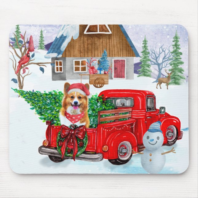 Corgi Hund in der Weihnachtslieferung LKW Schnee Mousepad (Vorne)