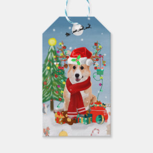 Corgi Hund in Schnee mit Weihnachtsgeschenken Geschenkanhänger