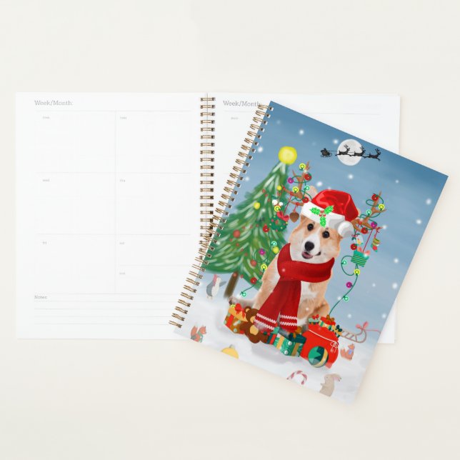 Corgi Hund in Schnee mit Weihnachtsgeschenken Planer (Anzeige)