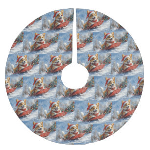 Corgi Hund in Sledge Let it Snow Weihnachten Polyester Weihnachtsbaumdecke