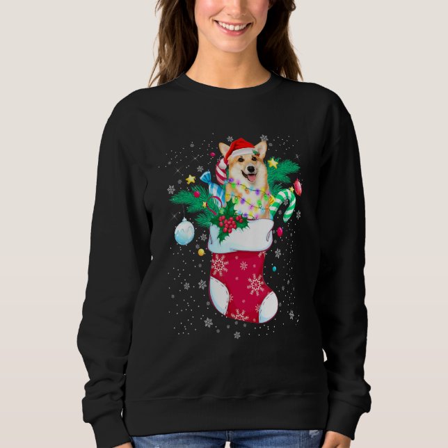 Corgi Hund in Sock Funny Christmas Lights Pajama S Sweatshirt (Vorderseite)