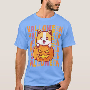 Corgi Hund Kürbis 70er 80er Retro Vintage Stil Hal T-Shirt
