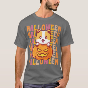 Corgi Hund Kürbis 70er 80er Retro Vintage Stil Hal T-Shirt