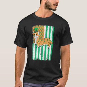 Corgi Hund Leprechaun Amerikanische Irische Flagge T-Shirt