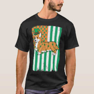 Corgi Hund Leprechaun Amerikanische Irische Flagge T-Shirt