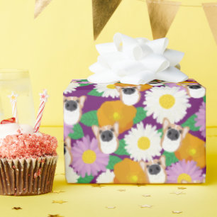 Corgi Hund mit Blume Lila Gemustert Geschenkpapier