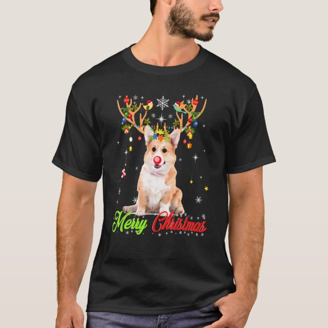 Corgi-Hund mit Geweih Frohe Weihnachten Tee Xmas (Vorderseite)
