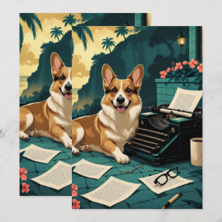 Corgi-Hund mit glänzendem Fell und einer Vintage-S Einladung