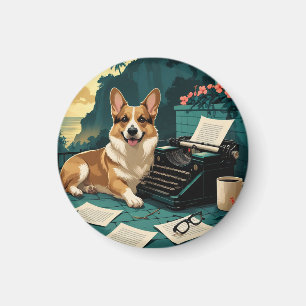 Corgi-Hund mit glänzendem Fell und einer Vintage-S Magnet