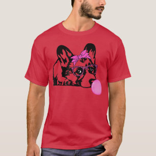 Corgi Hund mit Kaugummi-Bandana-Brille T-Shirt