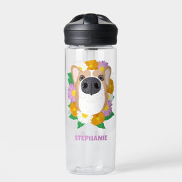 Corgi Hund mit Personalisierten Blume Trinkflasche