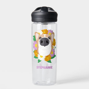 Corgi Hund mit Personalisierten Blume Trinkflasche