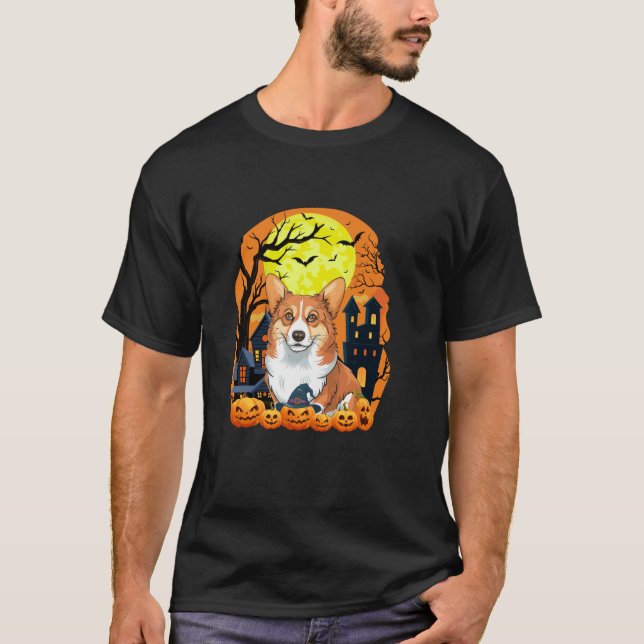 Corgi Hund mit Pumpkins Funny Beängstigend Hallowe T-Shirt (Vorderseite)