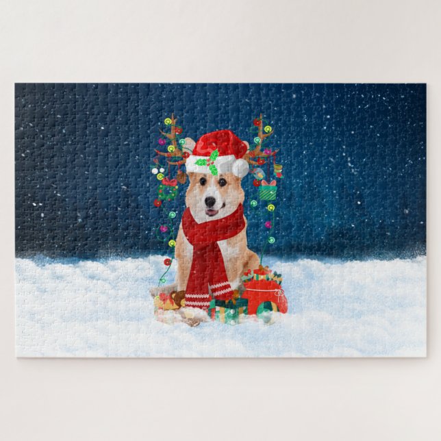 Corgi Hund mit Weihnachtsgeschenken Puzzle (Horizontal)