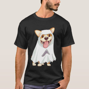 Corgi-Hund mit weißem Geisterkostüm Hund Halloween T-Shirt