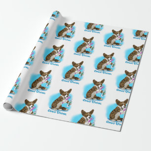 Corgi-Hund mit Zahnbürste Geschenkpapier
