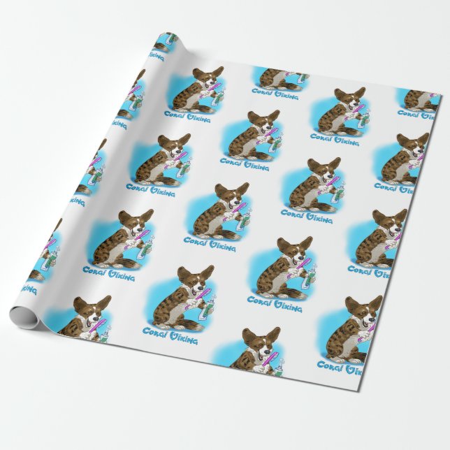 Corgi-Hund mit Zahnbürste Geschenkpapier (Ungerollt)