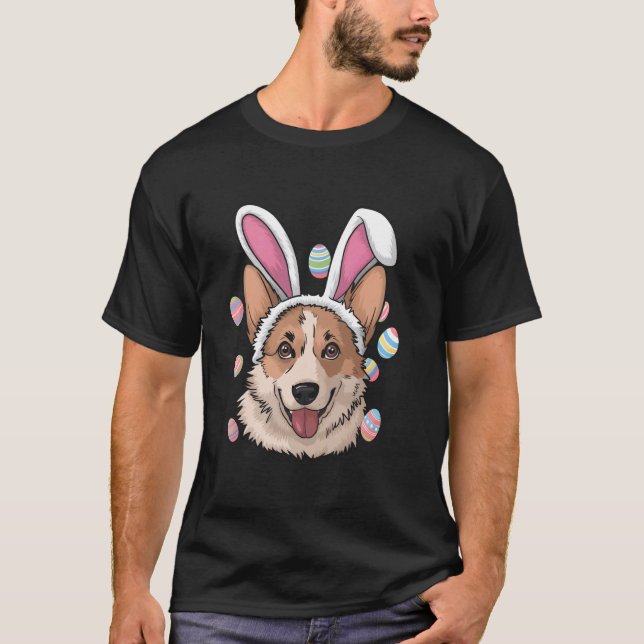 Corgi-Hund-Osterhase T-Shirt (Vorderseite)