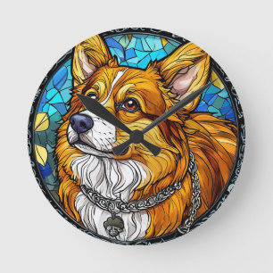 Corgi-Hund-Porträt Runde Wanduhr