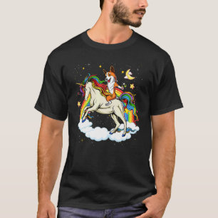 Corgi-Hund reitet auf Einhorn und Regenbogen Junge T-Shirt