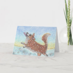 Corgi Hund, Schneeflocken fangen Feiertagskarte