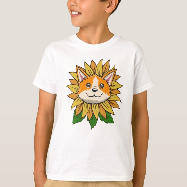 Corgi-Hund Sonnenblume T-Shirt (Vorderseite)