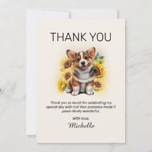 Corgi Hund Sonnenblumen Geburtstag Dankeschön Dankeskarte