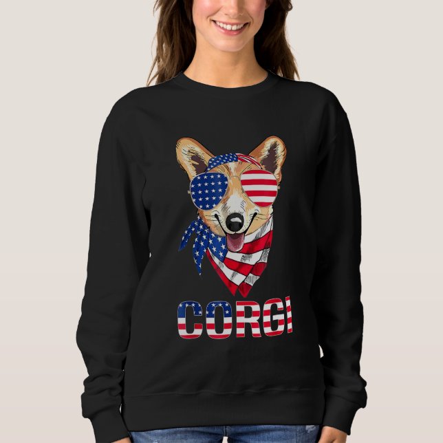 Corgi Hund Sonnenbrille American Flag 4. Juli Männ Sweatshirt (Vorderseite)