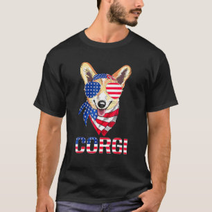 Corgi-Hund-Sonnenbrille-Amerikanische Flagge 4. Ju T-Shirt