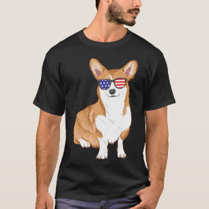 Corgi-Hund-Sonnenbrille Amerikanische Flagge Premi T-Shirt