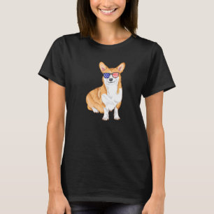 Corgi-Hund-Sonnenbrille Amerikanische Flagge T-Shirt