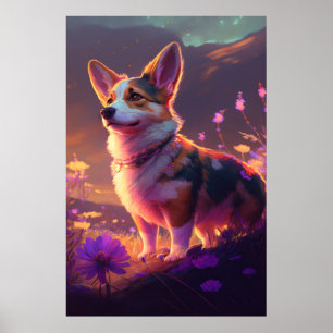 Corgi Hund Tierportrait Painting Pet-Zeichen Poster
