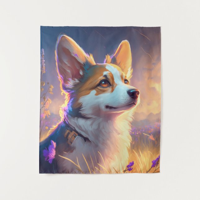 Corgi Hund Tierportrait Painting Pet-Zeichen Wandteppich (Vorderseite)
