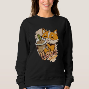 Corgi-Hund trinkt Boba-Tee Japanisch Kawaii Süß F Sweatshirt