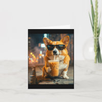Corgi-Hund trinkt eisgekühlten Kaffee lustiges Tie