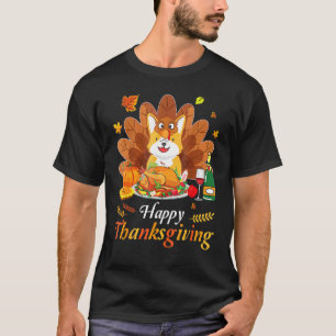 Corgi-Hund Truthahn Kostüm Wein Kuchen Kürbis Glüc T-Shirt