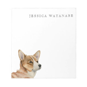 Corgi-Hund Wasserfarbenkunst   Name hinzufügen Notizblock