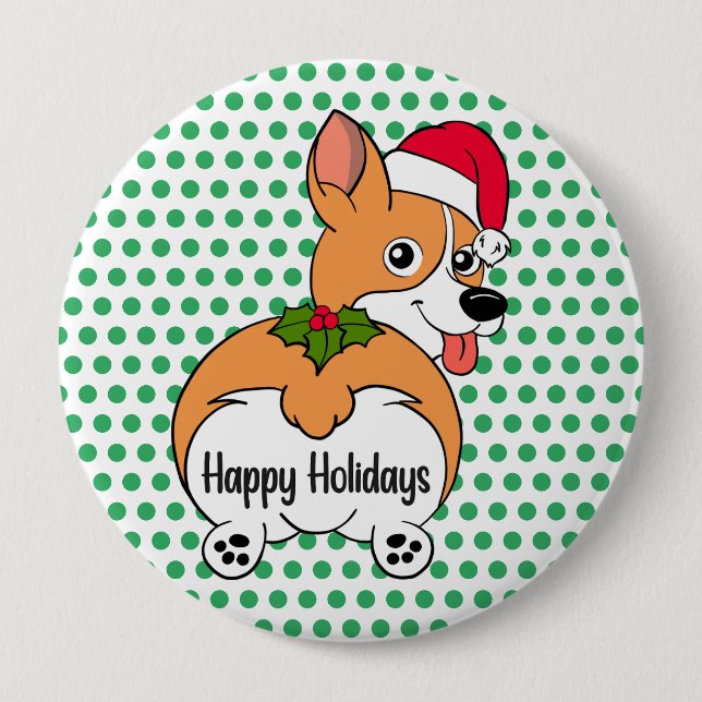 Corgi-Hund Weihnachten Button (Vorderseite)
